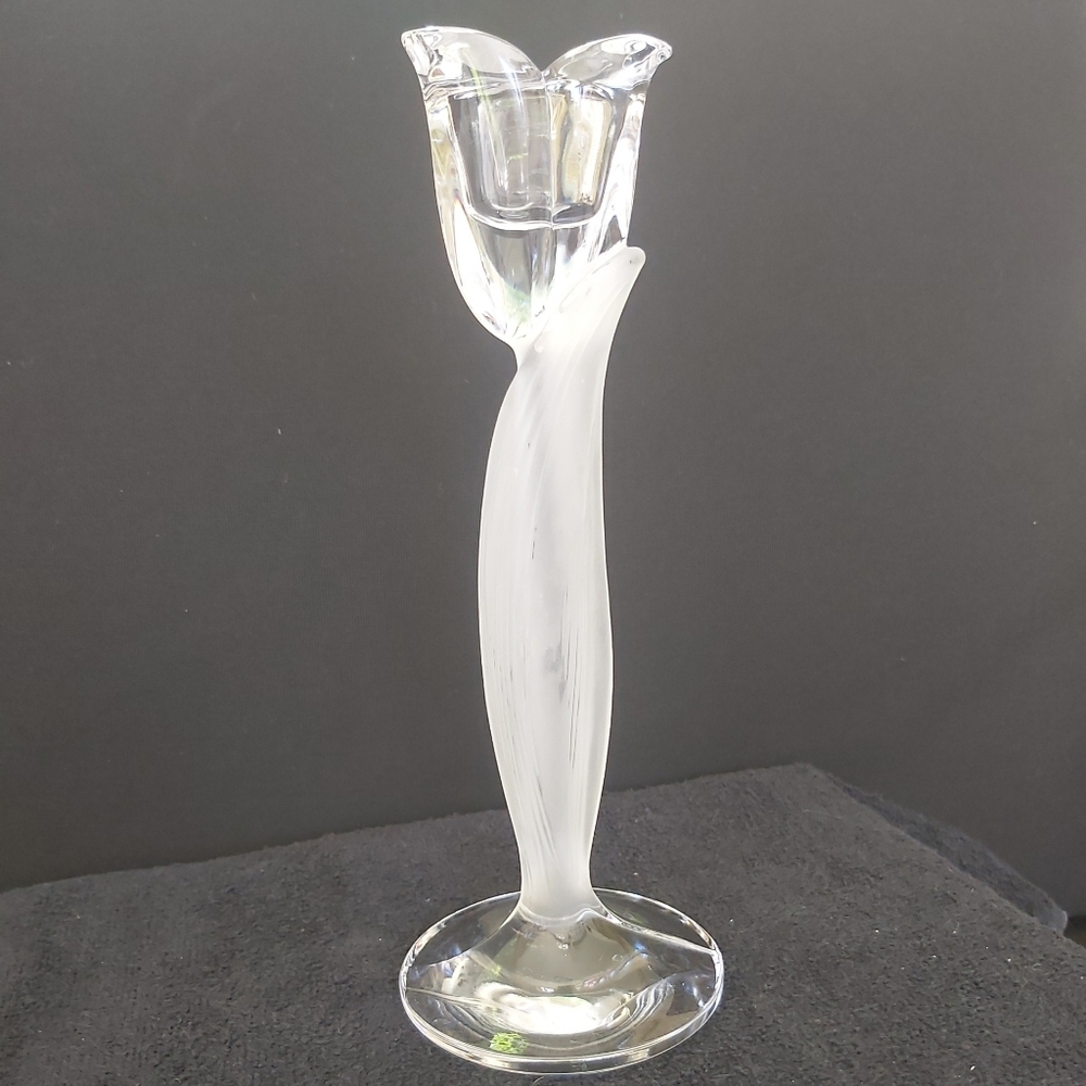 Vintage NACHTMAN Candle Holder Crystal Frosted Tulip Taper Germany Signed EUC
